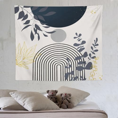 Navy Blue Boho Mid Century Leaf Tapestry,Arch Sun Abstract Leaves Tropical Palm Modern Minimalist Geometric Wall Hanging Neutral Home Decor Art for Living Room Bedroom Dorm 40"x30" - color: Boho Leaf-3, size: W40xL30in