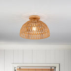 Boho Rattan Ceiling Light Fixtures Boho Lamp Shade Flush Mount Ceiling Light Hand-Woven Small Chandelier Wooden Base Chandelier Light for Hallway Bedroom Kitchen Nursery - color: Brown-Ceiling light