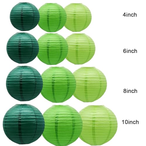 Green Paper Lanterns Decorative,Hanging Chinese Lanterns Indoor Outdoor for Birthday, Wedding, Christmas, Bridal, Home Decor, Ceiling Decorations(Size of 4”, 6”, 8”, 10”,12Pcs) - color: Green, size: 4、6、8、10inch