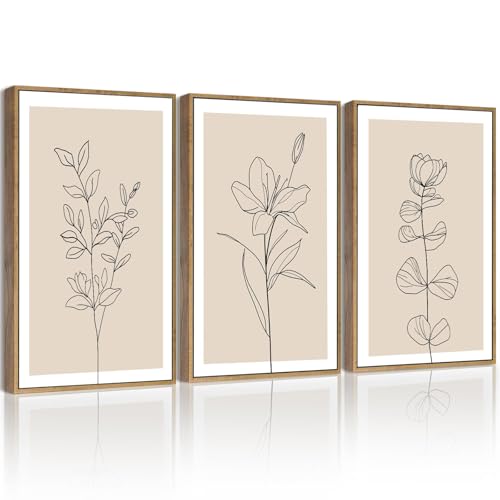 Drsoum Black Line Flower Wall Art Vintage Floral Minimalist Wall Hanging Decor Bohemain Botanical Prints Artwork for Office Dining Room Hallway 11x14in Natural Framed - color: Bohemain Flower, size: 11x14in, Natural Framed