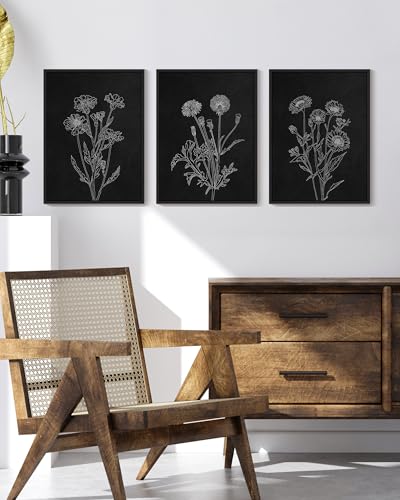 Drsoum Black White Flower Wall Art Vintage Minimalist Floral Wall Hanging Decor Bohemain Botanical Prints Artwork for Office Dining Room Hallway 11x14in Black Framed - color: White Flower, size: 11x14in, Black Framed