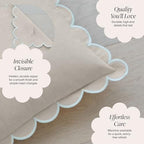 BEBE BASK Scalloped Pillow Cover - Set of 2 - 18 x 18 Inch - Scallop Pillow Cover Natural/White/Beige - 100% Cotton - Grandmillennial Style - color: Natural/White