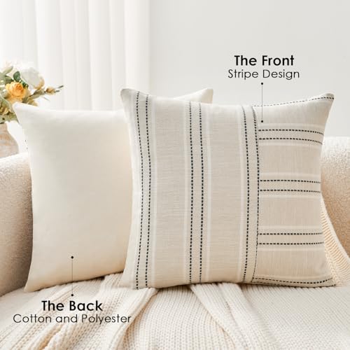 Throw Pillow Covers Set of 2 18x18 Inch Striped Pillow Covers, Soft Decorative Cotton Neutral Black Textured Case for Couch Sofa Bed Living Room, Home Modern Farmhouse Cute Decor - color: Black, size: 18" x 18" (Pack of 2)