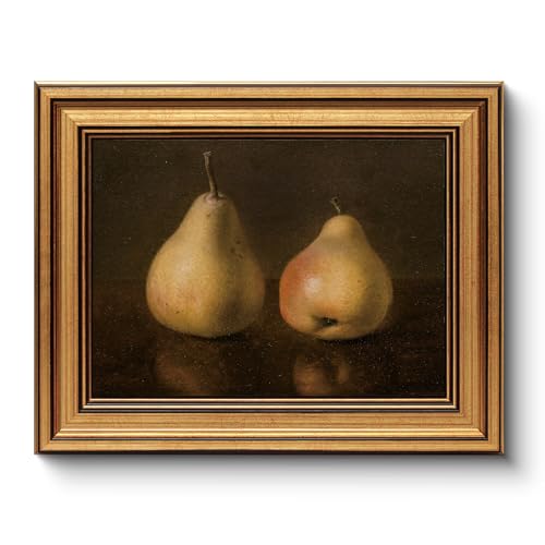 HUARCEY Gold Framed Vintage Wall Art for Living Room, Pear Fruits Painting Prints Shelf Decor for Kitchen, Aesthetic Bedroom Wall Art Decor, Christmas Gift for Friends or Family (Two Pears - 8"x10") - color: Two Pears, size: 10"L x 8"W