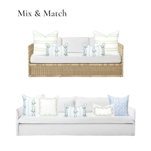 Hofdeco Premium Grandmillennial Coastal Hampton Patio Indoor Outdoor Lumbar Pillow Cover Only, 12"x20" Water Repellent for Backyard, Couch, Poolside, Blue Green Print Striped Lily of the Valley - color: Blue Grass Green Watercolor Striped Lily of the Vall