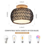 Boho Rattan Ceiling Light Fixture - 3 Style Options Wicker Semi Flush Mount Ceiling Lights,Black Bohemian Woven Basket Chandelier,Coastal Light Fixtures for Hallway Bedroom Nursery Playroom Laundry - color: Black