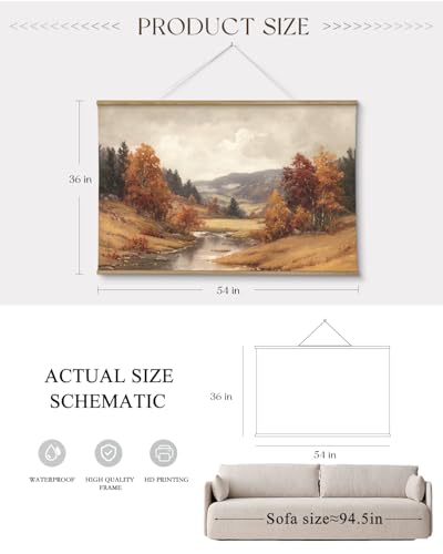 ARPEOTCY Extra Large Vintage Framed Wall Art, 36x54 Inch Autumn Landscape Wall Art, Nature Forest Landscape Wall Decor Oil Painting, Vintage Fall Farmhouse Wall Decor for Living Room Fireplace Bedroom - color: Mountain Autumn
