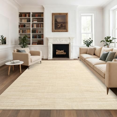9x12 Area Rugs for Living Room Washable Solid Large Bedroom Rugs Non Slip Soft Modern Abstract Dining Room Throw Carpet Minimalist Classic Plain Area Rug for Nursery Kitchen Home Office, Beige - color: Beige, size: 9' x 12' (Rectangular)