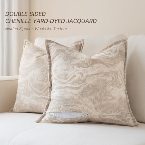 MATTINS Neutral Marble Pillow Covers 20x20 Set of 2, Modern Textured Throw Pillow Covers, Luxury Farmhouse Beige Pillow Covers, Boho Patterned Decorative Pillow Cover for Couch Sofa Bed Gift Pack - color: Beige, size: 20" x 20" (Pack of 2)