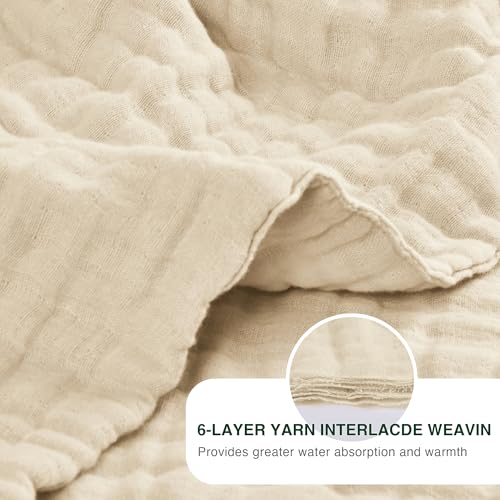Love's cabin 100% Cotton Muslin Blanket, 6 Layer Lightweight Breathable Gauze King Size Blanket 108 x 90 Inches, Soft Summer Blanket for Bed, Beige - color: Beige, size: King(108"x90")