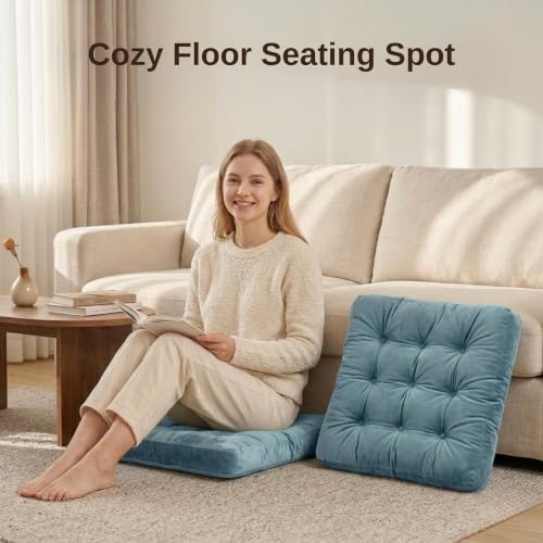 Floor Pillows for Adults Set of 2, Soft Velvet Floor Cushions for Sitting, Square Tufted Floor Pillow Set for Reading Nook, Living Room, Bedroom, 22 x 22 Inch, Blue - color: Blue, size: 2pack