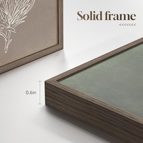 Framed Boho Botanical Wall Art for Living Room, 4 Piece Rustic Floral Canvas Painting Prints, Vintage Minimalist Neutral Flower Artwork for Modern Farmhouse Bedroom Dining Room Office Wall Decor - color: Simple - Walnut Framed, size: 12" W x 16" H x 4pcs