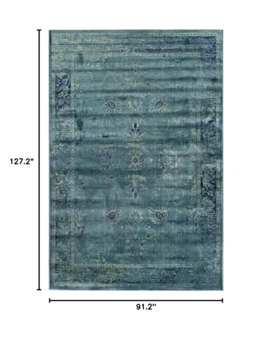 SAFAVIEH Vintage Collection Area Rug - 7'6" x 10'6", Turquoise & Multi, Oriental Distressed Viscose Design, Ideal for High Traffic Areas in Living Room, Bedroom (VTG117-2220)
