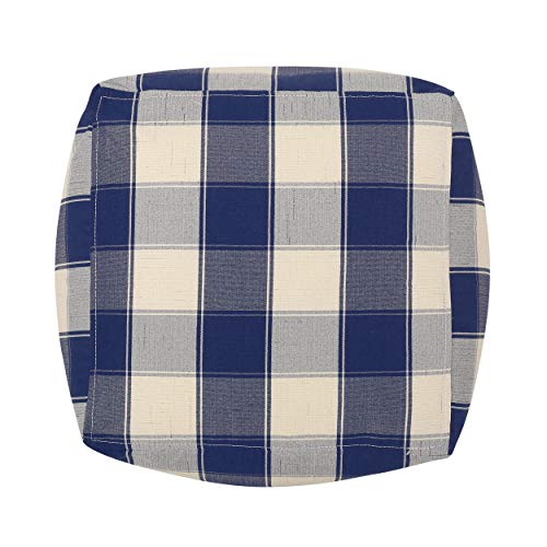 Foamma Pouf Ottoman Ivory+Navy, 16"x16"x16" - Square Ottoman Foot Rest for Living Room and Bedroom, Pouf Footstool, Foot Rest for Couch, Boho Furniture for Home - color: Ivory + Navy