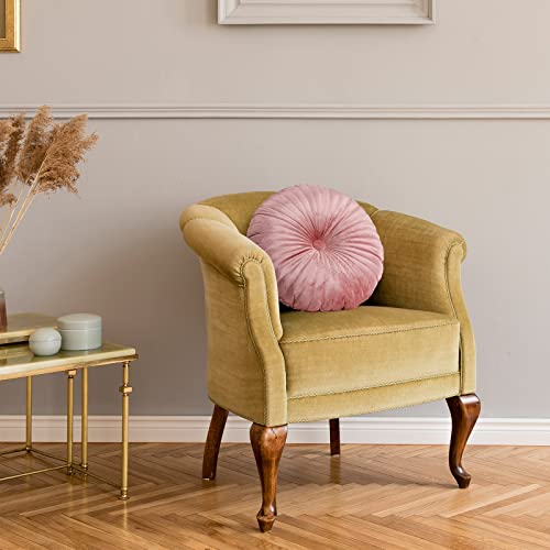 Namalu 2 Pcs Round Throw Pillow 13.8 Inch Decorative Round Velvet Floor Pillows Pumpkin Throw Pillows with Center Button for Thanksgiving Home Decor Living Room Sofa Couch Bed Chair (Pink) - color: Pink