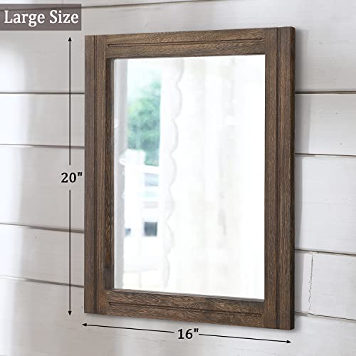AAZZKANG Rustic Wood Mirror Rectangle Decorative Wall Hanging Mirrors with Frame Large 20"x16" for Bedroom Living Room Bathroom Home Entryway - color: Retro Brown, size: 20"L x 16"W