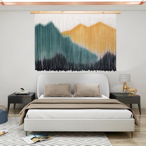 laddawan Extra Large Boho Wall Decor For Bedroom Macrame Wall Hanging Dip-Dyed Tapestry Modern Wooden Home Wall Art For Living room (Yellow) - color: Yellow