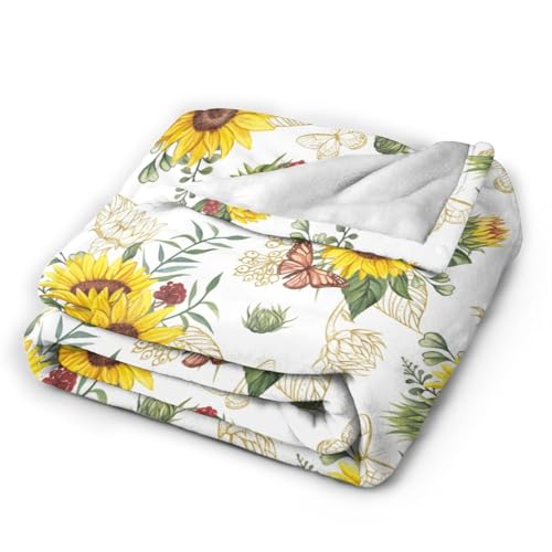 Sunflower Throw Blanket Ultra Soft Butterfly Floral Blanket Cozy Flannel Fleece Bed Blanket Lightweight Fuzzy Plush Flowers Couch Cover Sunflowers Gifts Throw Decor for Women Girls Small 50" X 40" - color: Sunflower Butterfly Watercolor Floral, size: 50"x