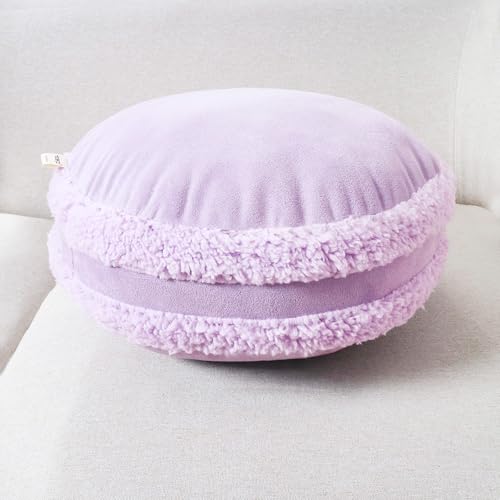 Round Throw Pillow 16x16 Macaron Shape No Zipper Design Down-Like Polyester Filling Super Soft Feather-Like Touching Floor Pillow 40x40cm Home Décor Circle Cushion for Couch, Purple, 1 Piece - color: Light Purple, size: 16"D x 16"W x 6.5"H