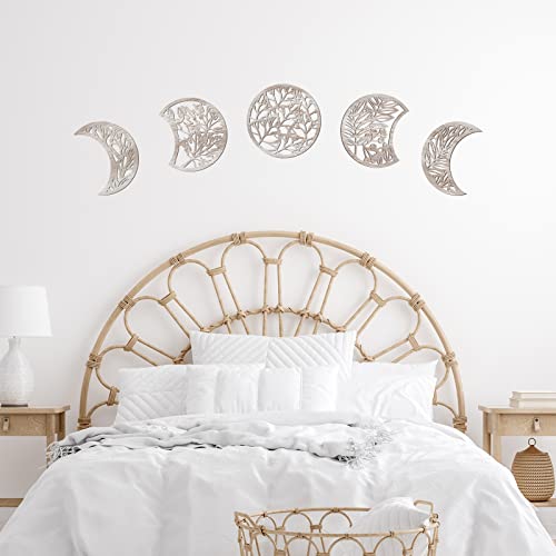 Jetec 5 Pcs Moon Phase Wall Art Decor Wall Pediments Hanging Wooden Phase Spiritual Bedroom Nordic Boho Lunar Aesthetic Art for Living Room Dorm Apartment Ornament(Vintage Color,10.6 Inch,Botanical) - color: Vintage Color, size: 10.6 Inch