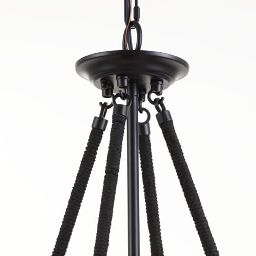 Voyager 1-Light Matte Black Pendant, Hanging Pendant Light with Rope Detailing & Smoked Glass Shade in Modern Industrial Style, Adjustable Hanging Length & Sloped Ceiling Adaptable - color: Voyager - 1 Light