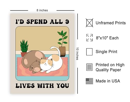 Poster Master I'd Spend All 9 Lives With You Poster - Retro Cat Love Print - Valentine's Day Artwork - Preppy Design - Trendy Couple Art - Romantic Dorm or Living Room Decor - 8x10 UNFRAMED - color: Style-11, size: 8"L x 10"W