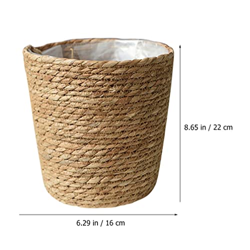 FOMIYES Home Decor Woven Straw Flower Pot Seagrass Planters Basket Garden Plant Pot Containers Wicker Rattan Vase Sundries Organizer Storage Bins for Indoor Outdoor Plants Vintage Decor - size: 22X15CM