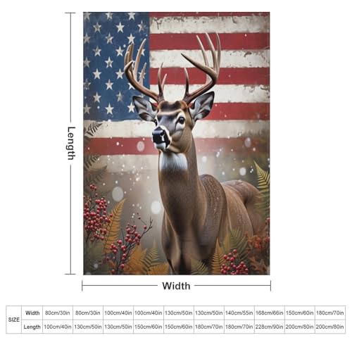 American Flag Hunting Deer Antler Fern Berry Super Soft Throw Blanket, Colorful Flag Brown Flannel Fleece Decorative Throw for Sofa Couch Bedroom Decor Outdoor Use 30"x40" - color: American Flag Hunting Deer Antler Fern Berry, size: 30"x40"