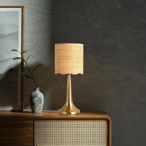 Ziqqeelam Gold Rattan Table Lamp for Bedroom, Brass Cute Wicker Lamps for Bedside Nightstand, Small Table Shape Lamps for Small Spaces for Kitchen Counter, Home Office, Living Room, Kids Dorm - color: Gold