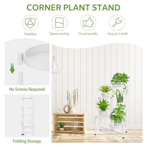 iDavosic.ly 5 Tier Large Plant Stand Indoor with 10 Inch Wide Tray, Tiered Corner Metal Outdoor Flower Display Holder Shelf, Folding Tall Rack for Patio Porch Living Room, White - color: White, size: 5 Tiers