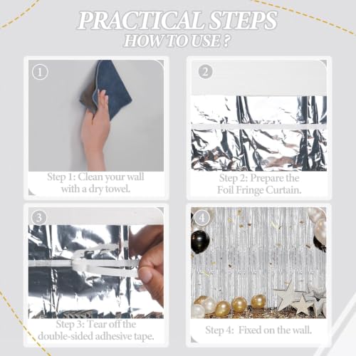 DECOCKRAT 2 Pack Foil Fringe Backdrop - Silver Shiny Tinsel Curtains for Party Decoration/Photo Booth Props - 3.3x6.6 FT Metallic Foil Backdrop for Birthday, Wedding, Graduation, Christmas. - color: Silver