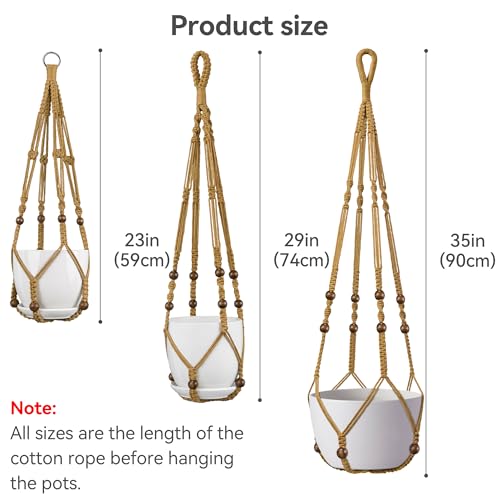 USLAI Macrame Plant Hanger Indoor Outdoor, Fits 4 to 15 Inch Pots, Strong Hanging Planter Holder, Boho Home Decor, 23+29+35 Inch, Brown (POTS NOT Included) - color: Brown, size: 23+29+35 Inch