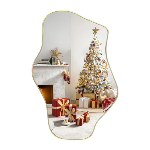 Gold Irregular Mirror, 21"x14" Asymmetrical Wall Mirrors, Modern Frameless Mirror for Wall, Unique Shaped Mirrors for Living Room Bedroom Bathroom Hallway Entryway Fireplace - color: Gold, size: 21"L x 14"W