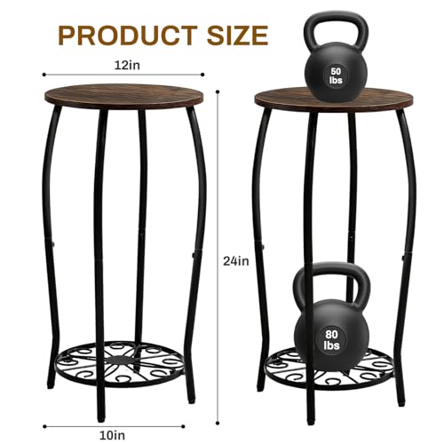 Plant Stand Indoor Outdoor, 2-Tier Tall Wood & Iron Plant Stand, 4-Leg Corner Flower Stand, Heavy Duty Floor Plant Shelf Plant Rack for Patio Living Room Balcony Home Decor