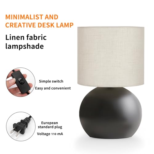 Modern Black Small Table Lamp with Cotton Linen Shade, 6.2×6.2×10.4 inch LED Desk Light, One-Button Switch for Bedroom, Living Room, Nightstand, Includes Warm Light Bulb - color: Black, size: Pack of 1