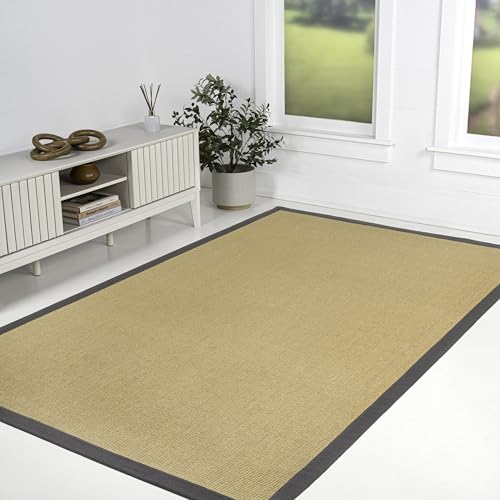 JONATHAN Y Border Jute Indoor Area Rug Natural/Dark Gray 4X6 ft, Camden Farmhouse Cottage for Living Room, Bedroom, Kitchen, Office, Easy-Cleaning, High Traffic, Pet-Friendly, Non-Shedding KTN100D-4 - color: Natural/Dark Gray, size: 4' x 6' (Rectangular)