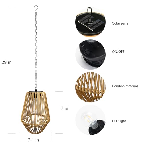 Livinlarge Rattan Solar Lantern Waterproof,Hanging Chandelier Lights Patio Porch Garden Farmhouse Decoration Rustic Handmade Outdoor Wicker Pendant Lamps - style: Rattan Pendant Lights-3