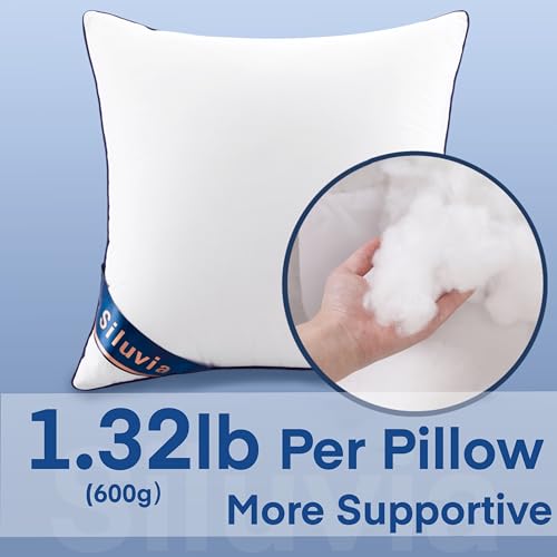 Siluvia 18"x18" Pillow Inserts Set of 2 Decorative Square Throw 18" Pillows with 100% Cotton Cover for Sofa, Couch, and Bed - White - size: 18x18 Inch (Pack of 2)