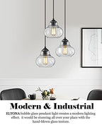 ELYONA 8 Inch Globe Pendant Light Bubble Glass Industrial Kitchen Island Hanging Pendant Light Fxiture Modern Hand Blown Seeded Glass for Farmhouse Dining Room Bar Bedroom Living Room Black - color: Black