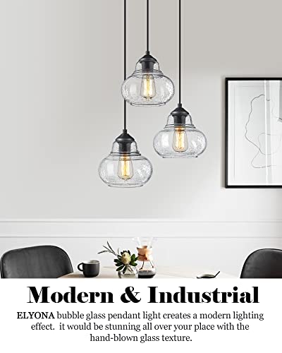 ELYONA 8 Inch Globe Pendant Light Bubble Glass Industrial Kitchen Island Hanging Pendant Light Fxiture Modern Hand Blown Seeded Glass for Farmhouse Dining Room Bar Bedroom Living Room Black - color: Black