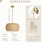 18 inch Natural 3 Light Rattan Chandelier Rattan Farmhouse Light Fixture Woven Pendant Lights Fabric Shade Boho Chandelier for Kitchen Dinning Room - color: 18"-Natural-Drum