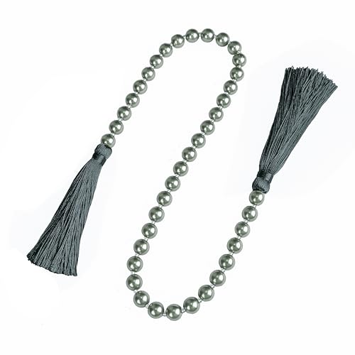 34 Inch Pearl Glass Bead Garland with Tassels - Elegant Boho Table Decor, Fringe Wall Hanging for Wedding, Party, Farmhouse Rustic Prayer Bead Home Decoration (Dark Grey, 1 Pack) - color: Dark Grey, size: 1 Pack