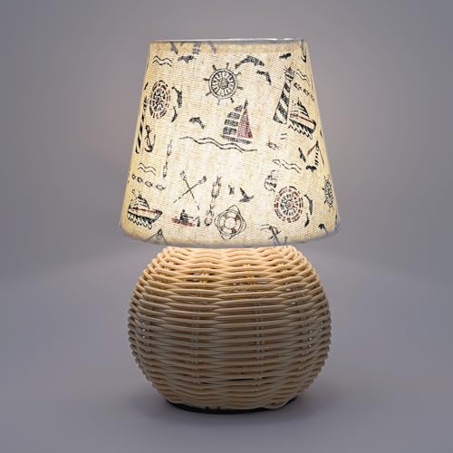Vintage Small Wicker Lamp, Rattan Body Fabric Lampshade, Adjustable Light Color and Brightness, Power-Off Memory, Safe USB Powered, Boho Style Night Light for Bedroom Living Room (Voyage) - color: Voyage