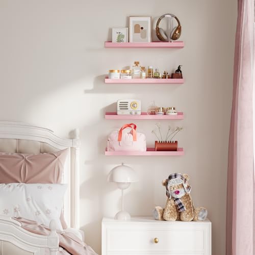 upsimples Pink Shelves for Wall, Pink Room Decor for Teen Girls, Bedroom, Living Room, Game Room, 6 Pack Wall Mounted Wood Shelves for Picture, Plants - color: Pink, size: 15.7in