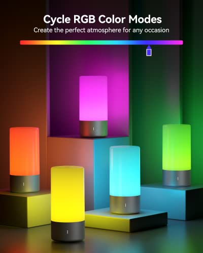 ROOTRO Table Lamp, [Advanced] Bedside Touch Control Lamp for Bedroom 3 Level Dimmable Warm White Lights with 256 RGB Color Mode Modern Deisgn Smart Nightstand Desktop LED Lamps Portable for Read - color: Gray
