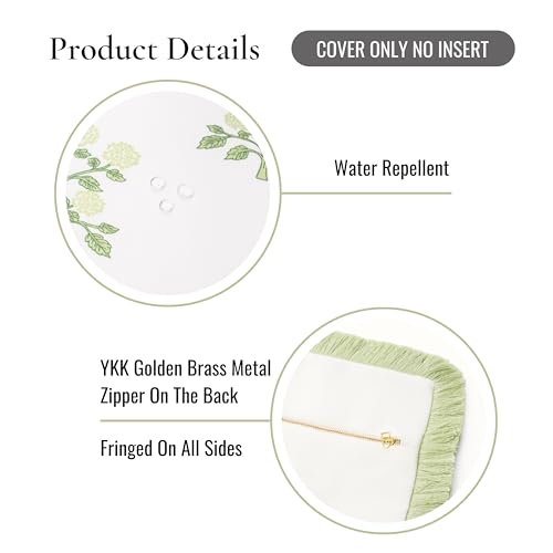 Hofdeco Premium Grandmillennial Coastal Hampton Patio Indoor Outdoor Lumbar Pillow Cover Only, 12"x20" Water Repellent for Backyard, Couch, Poolside, Grass Green Print Hydrangea Flowers - color: Grass Green Hydrangea Flowers 12"x20"