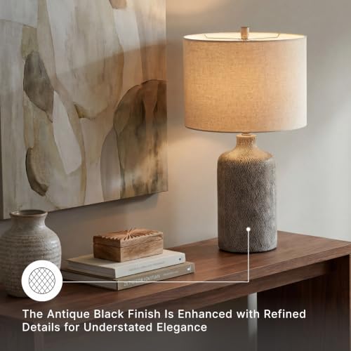 Signature Design by Ashley Linus Modern 25" Ceramic Table Lamp, Natural Stone Finish - color: Antique black
