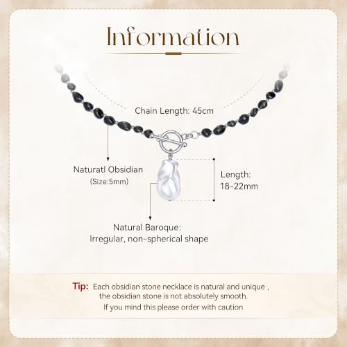 Beaded Necklaces for Women with Baroque Pearl, Turquoise Amethyst Lapis lazuli Tiger Eye Handmade Boho Bead Choker Necklace, Natural Stone Summer Jewelry Birthday Mother Gift for Women - color: Black agate