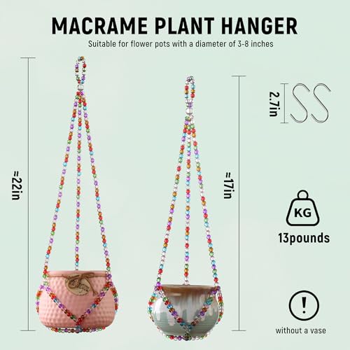 2 Pack Macrame Plant Hanger, Handmade Glass Bead Plant Hanger Colorful Decorative Bohemian Hanging Planter Holder for Indoor and Outdoor Home Garden Decor. Does Not Include Flower Pot.(17''/21'') - size: One Large and One Small