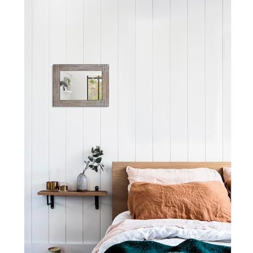 Rustic Wood Framed Wall Mirror Farmhouse Rectanglular Vintage Antique Decor Hanging Mirror for Bathroom Bedroom Living Room Entryway Small - color: Walnut, size: 16"L x 12"W